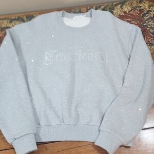 Good American Grey Capricorn Rhinstone Crystal Crewneck Sweatshirt Sz 1 EUC